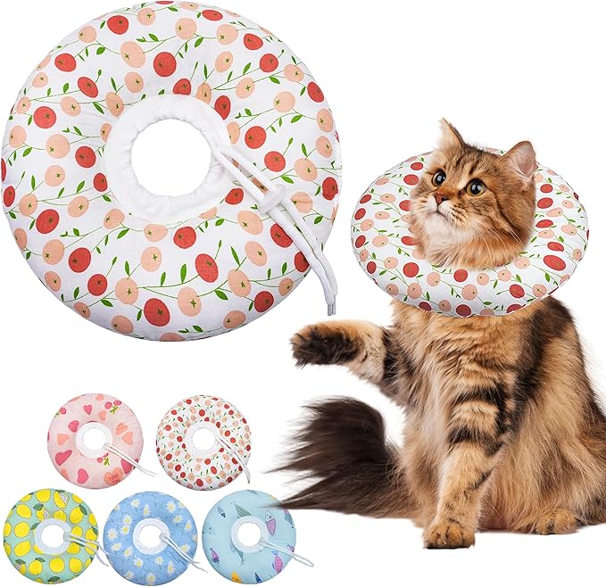 Seyezo Cat Cone Collar Soft, Adjustable Cat Recovery Collar for Small Medium Large Cats, Cute Donut E Collar After Surgery, Anti-Lick Recovery Elizabethan Collar for Kittens (Pink Cherry, Large)