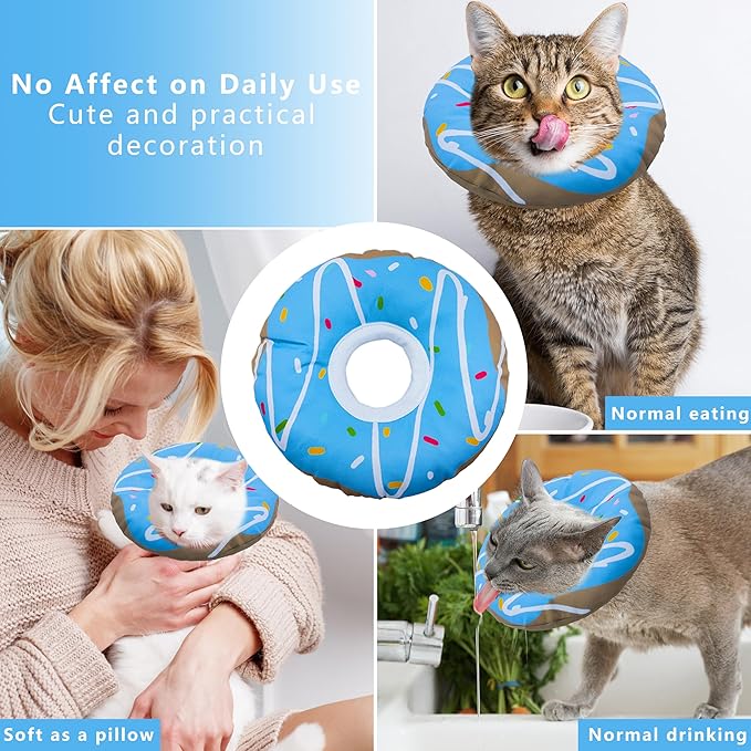 Seyezo Cat Cone Collar Soft, Adjustable Cat Recovery Collar Kitten Cones to Stop Licking, Cute Donut E Collar After Surgery, Cats Neck Pillow Elizabethan Cones of Shame (Waterproof Blue, Medium)