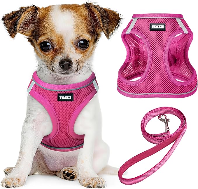 YIMEIS Dog Harness and Leash Set, No Pull Soft Mesh Pet Harness, Reflective Adjustable Puppy Vest for Small Medium Large Dogs, Cats (Rose Red, X-Small (Pack of 1)