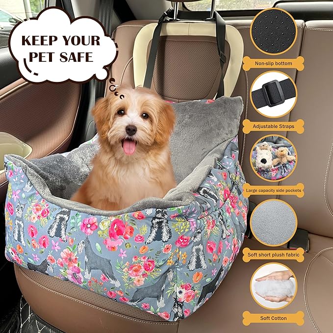 Dog Car Seats for Small Medium Sized Dogs Carseat for Car Funny Fuzzy Pet Dog Booster Car Seat Puppy Under 31 Lbs with Soft Plush Cushion&Washable Removable Cover