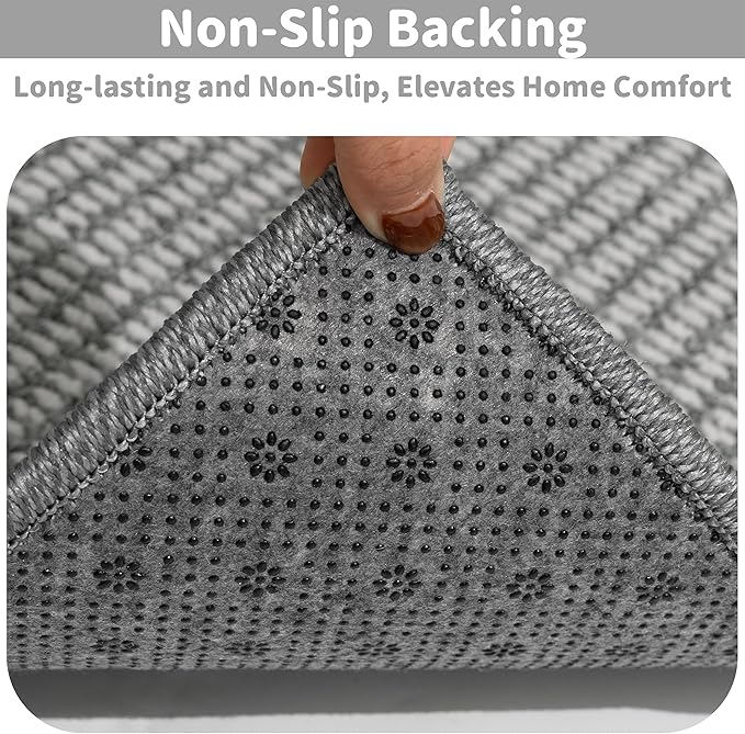 Brakki Bullnose Carpet Stair Treads, Non Slip Landing Mat for Wooden Steps Indoor, Soft Stair Rugs for Pets, Indoor Doormat for Kitchen Bathroom, Washable, 30"x30" 1pc, Grey and Cream