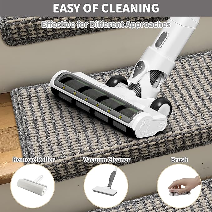 Brakki Bullnose Carpet Stair Treads, Stair Treads for Wooden Steps Indoor Runner and Pets, Non Slip Soft Edging Staircase Protectors, Washable, 29.5"x9.5"x1.5" 14pcs, Grey and Cream
