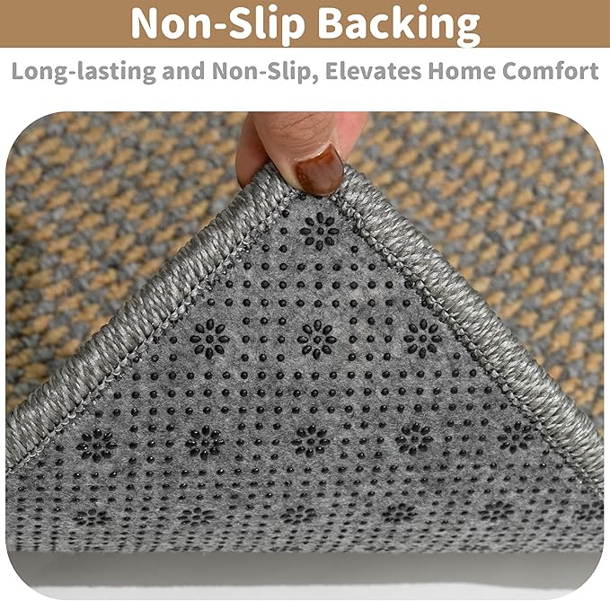Brakki Bullnose Carpet Stair Treads, Non Slip Landing Mat for Wooden Steps Indoor, Soft Stair Rugs for Pets, Indoor Doormat for Kitchen Bathroom, Washable, 30"x30" 1pc, Grey and Beige