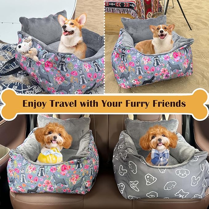 Dog Car Seats for Small Medium Sized Dogs Carseat for Car Funny Fuzzy Pet Dog Booster Car Seat Puppy Under 31 Lbs with Soft Plush Cushion&Washable Removable Cover