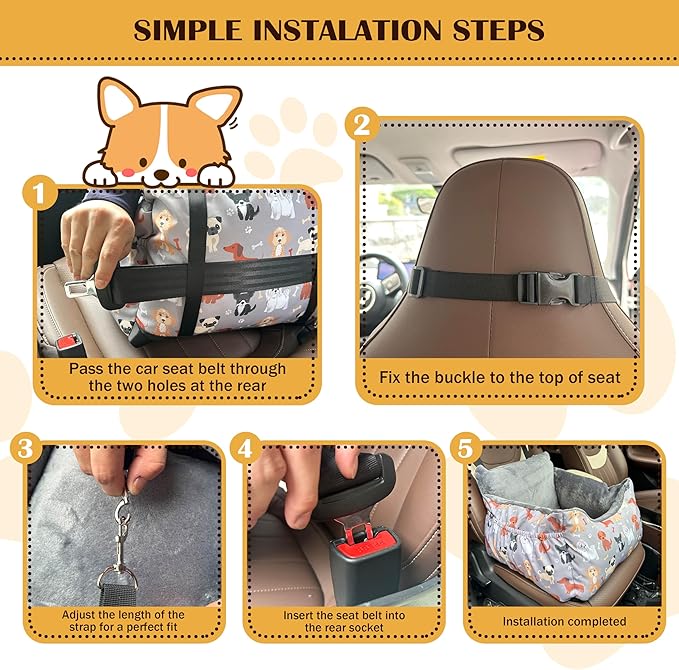 Dog Car Seats for Small Medium Sized Dogs Carseat for Car Funny Fuzzy Pet Dog Booster Car Seat Puppy Under 25 Lbs with Soft Plush Cushion&Washable Removable Cover