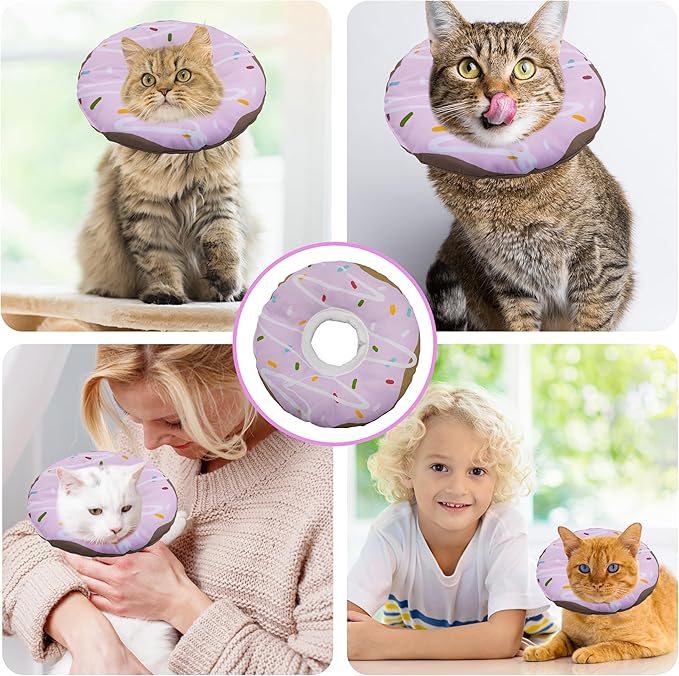 Seyezo Cat Cone Collar Soft, Adjustable Cat Recovery Collar Kitten Cones to Stop Licking, Cute Donut E Collar After Surgery, Cats Neck Pillow Cone Elizabethan Cones of Shame (Waterproof Purple, Small)