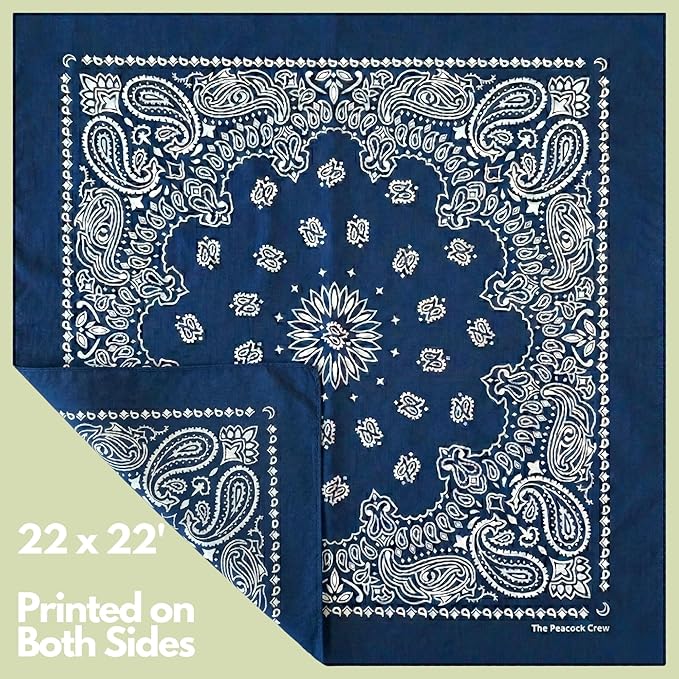 The Peacock Crew Premium Soft Cotton Bandanas Pack for Men and Women Paisley 22 x 22 inches
