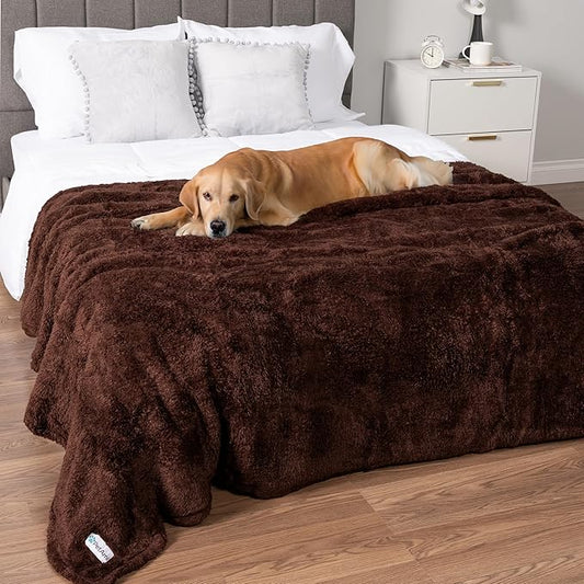 PetAmi Fluffy Waterproof Dog Blanket for Couch and Bed, Reversible Sherpa Pet Throw, Pee Proof Furniture Protector Sofa Cover, Washable Cat Blanket for Medium Large Dogs and Cats (Brown, 90x90)