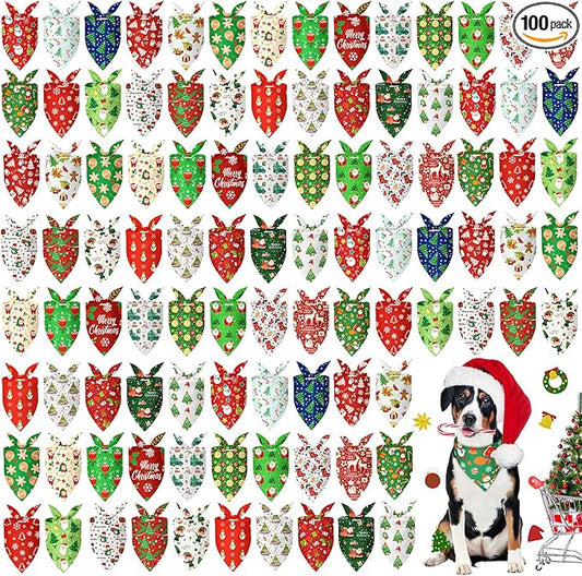 Abbylike 100 Pcs Christmas Dog Bandanas Bulk Xmas Bandanas for Dogs Triangle Kerchief Bibs Scarf Set for Pet Xmas Costume Photo Props Accessories Pet Shops Grooming, 25 Styles (31.5 x 21.7 x 21.7)