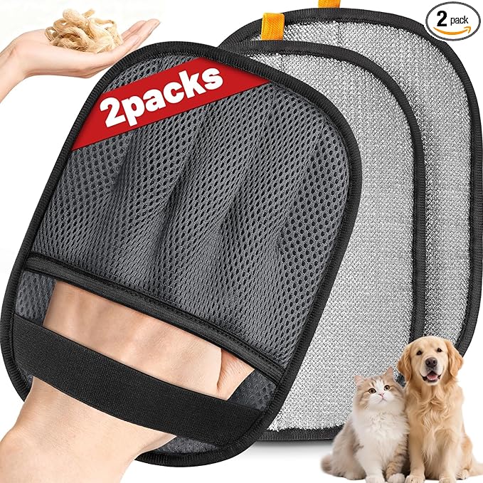 SmartTrends-2 Packs Pet Hair Removal Glove for Dogs & Cats, Five-Finger Ergonomic Grip Reusable & Washable Pet Hair Removal Tool, Lightweight Portable Dog Hair Remover for Couch, Carpet, Bed, Cloth