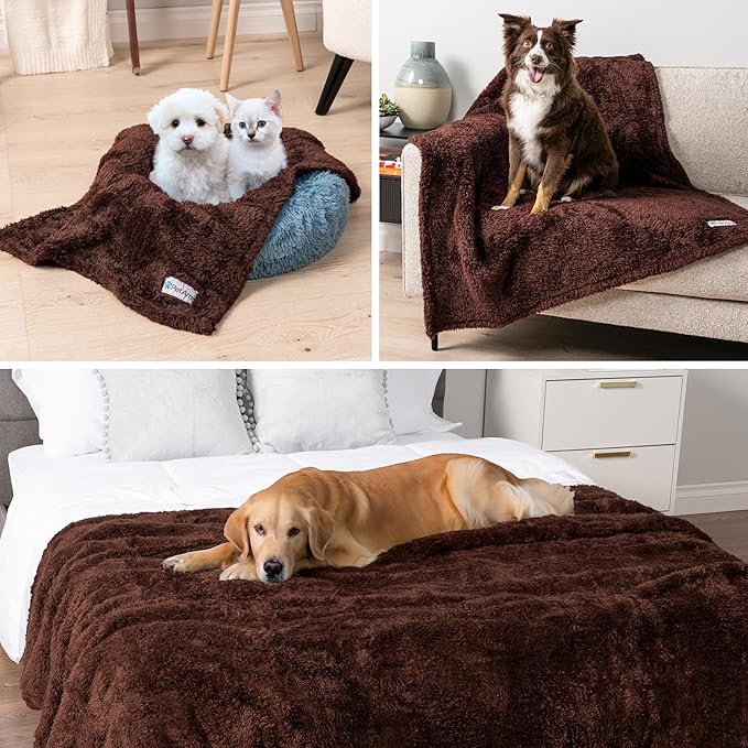 PetAmi Fluffy Waterproof Dog Blanket for Couch and Bed, Reversible Sherpa Pet Throw, Pee Proof Furniture Protector Sofa Cover, Washable Cat Blanket for Small Medium Dogs and Cats (Brown, 24x32)