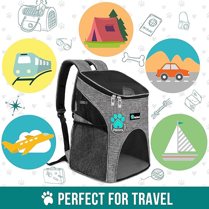 PetAmi Cat Backpack Carrier, Airline Approved Pet Carrier Backpack for Small Dogs and Large Cats, Soft Sided Collapsible Ventilated with Sherpa Bed for Hiking Travel, Max 18 lbs, Heather Gray