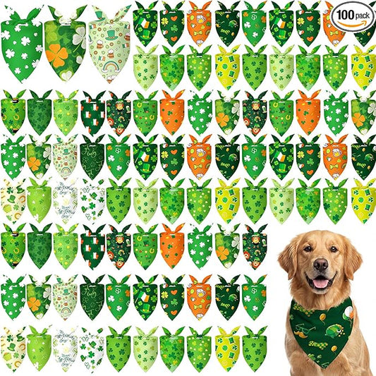 Abbylike 100 Pcs St Patrick's Day Dog Bandanas Bulk Green Shamrocks Bandanas for Dog Triangle Kerchief Bib Scarf for Pet Irish Costume Photo Props Accessories Pet Shops, 25 Styles (25.6 x 17.7 x 17.7)