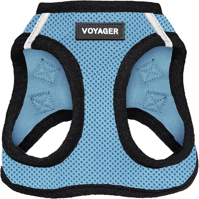 Best Pet Supplies - All Weather Mesh / Plush, Reflective, No Pull Harness for Small, Medium Dogs, Cats - Secure with Hook & Loop Fastener, Buckle, Double D-Rings - Baby Blue/Black Trim, XS