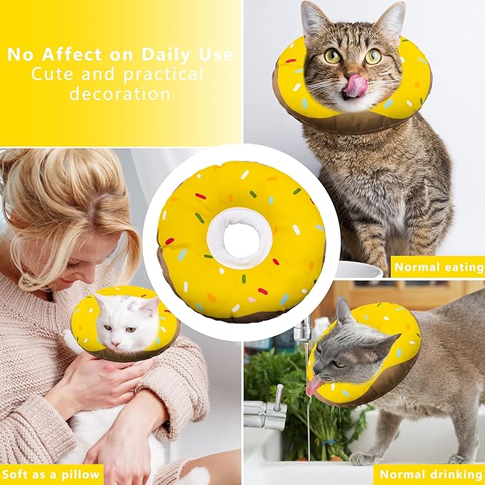 Seyezo Cat Cone Collar Soft, Adjustable Cat Recovery Collars Kitten Cones to Stop Licking, Cute Donut Collar After Surgery, Cats Neck Pillow Cone Elizabethan Cones of Shame (Waterproof Yellow, Medium)