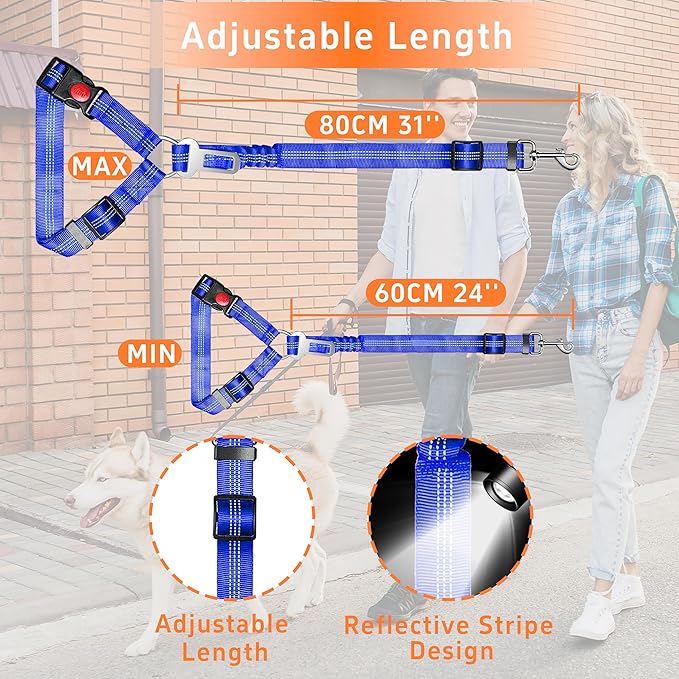 Seyezo Dog Car Seat Belt - 3 Piece Set Retractable Harness, Adjustable Reflective Seatbelt for Vehicle Headrests, Safety Restraint Heavy Duty & High Elastics, Navy Blue