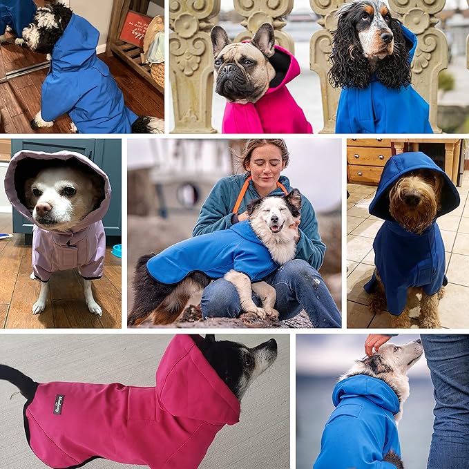 Blueberry Pet 2023 New 12" Waterproof Dog Softshell Jacket, Hooded Raincoat and Windbreaker with Leash & Harness Hole, Blue Turquoise, Outdoor Rain Gear for Dogs