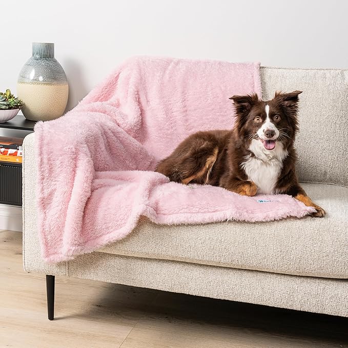 PetAmi Fluffy Waterproof Dog Blanket for Couch and Bed, Reversible Sherpa Pet Throw, Pee Proof Furniture Protector Sofa Cover, Washable Cat Blanket for Small Medium Dogs and Cats (Pink Blush, 24x32)