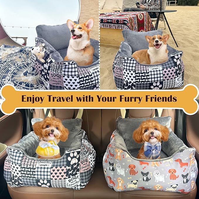 Dog Car Seats for Small Medium Sized Dogs Carseat for Car Funny Fuzzy Pet Dog Booster Car Seat Puppy Under 26 Lbs with Soft Plush Cushion&Washable Removable Cover
