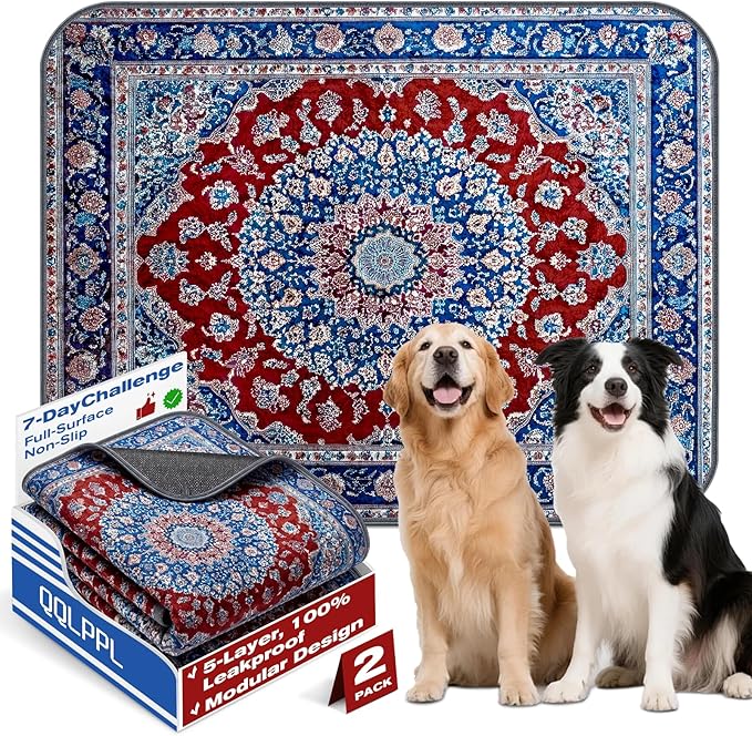 Washable Pee Pads for Dogs and Cats, 2 Pack Absorbent Thick Reusable Training Dog Pet Puppy Pads, Waterproof & Non-Slip Whelping Pads for Potty Training, Whelping, Playpen, Crate, Prevents Leakage