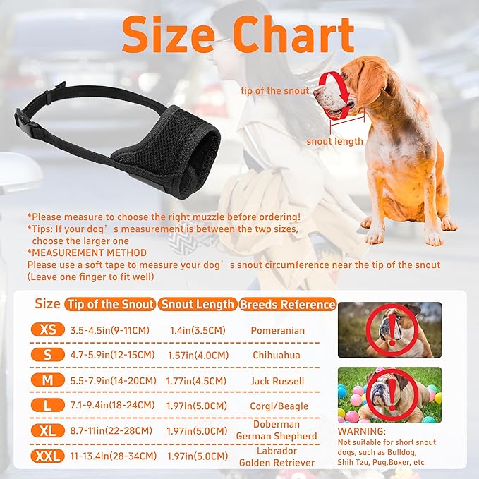 Seyezo Dog Muzzle, Soft Breathable Muzzle for Small Medium Large Dogs, Air Mesh Nylon Muzzle Cover Prevent Biting Barking Chewing, Adjustable Drinkable Pet Muzzle 6 Sizes(Black,S)