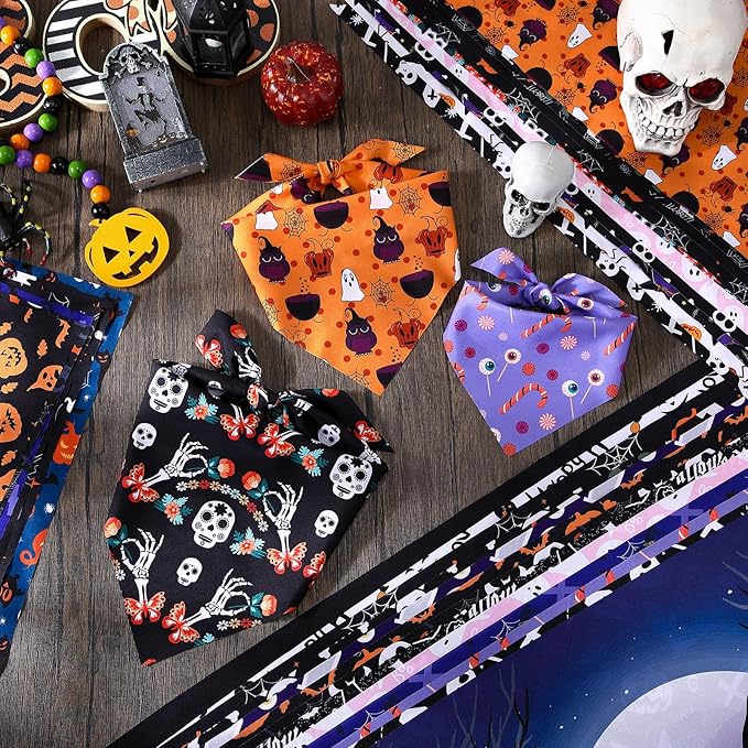 Huhumy 100 Pcs Halloween Dog Bandanas Bulk 3 Sizes Dog Washable Bandana Adjustable Washable Pumpkin Scarf for Halloween Holiday Small Medium Large Pet Supplies