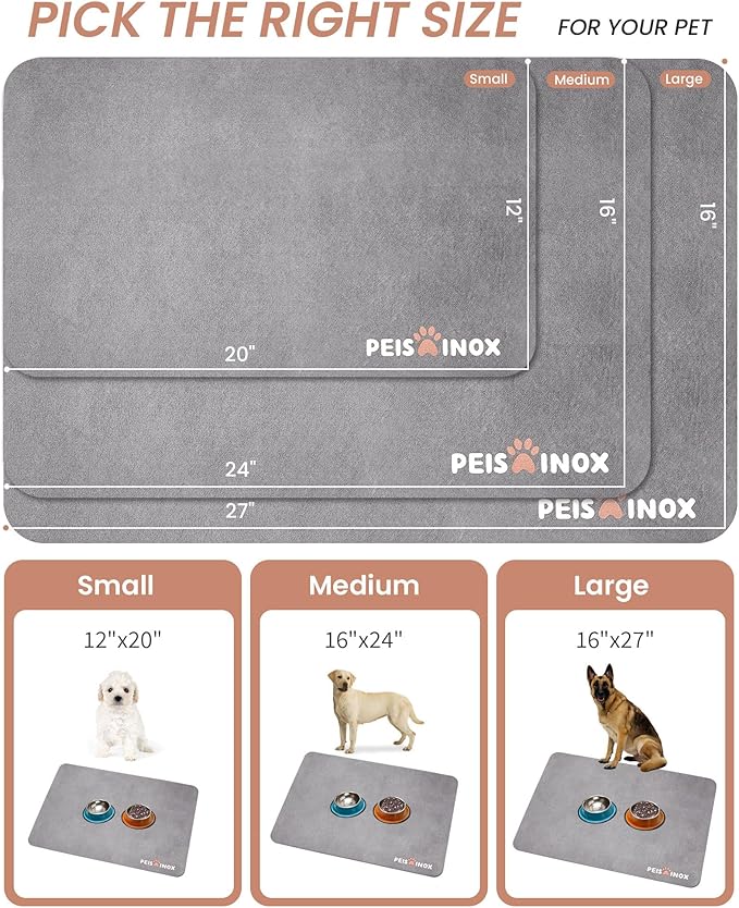 PEISAINOX Cat Dog Food Mat, Rapid Water Absorption Dog Mat for Food and Water,100% Waterproof Cat Dog Bowl Mat, Pet Food Mat for Messy Drinkers to Protect Floors, Pet Accessories Supplies