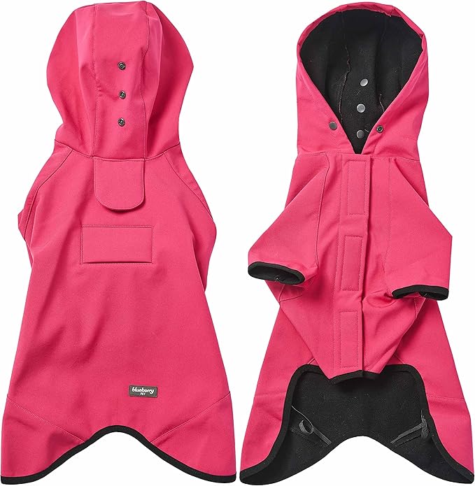 Blueberry Pet 26" Waterproof Dog Softshell Jacket, Hooded Raincoat and Windbreaker with Leash & Harness Hole, Pink, Outdoor Rain Gear for Dogs