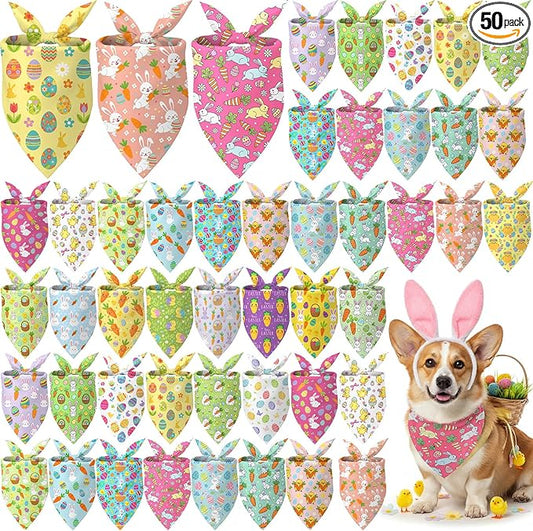 Abbylike 50 Pcs Easter Dog Bandanas Bulk Bunny Egg Carrot Bandanas for Dogs Triangle Kerchief Bibs Scarf Set for Pet Easter Costume Photo Props Accessories Pet Shops, 25 Styles (25.6 x 17.7 x 17.7)