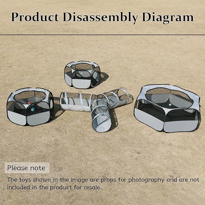 Outdoor Cat Enclosure - 4-in-1 Playground for Cat Run,Foldable Cat Tubes Tent Toys for Kitten, Puppy, Kitten, Rabbit(3 Cube + 3-Way Tunnel)