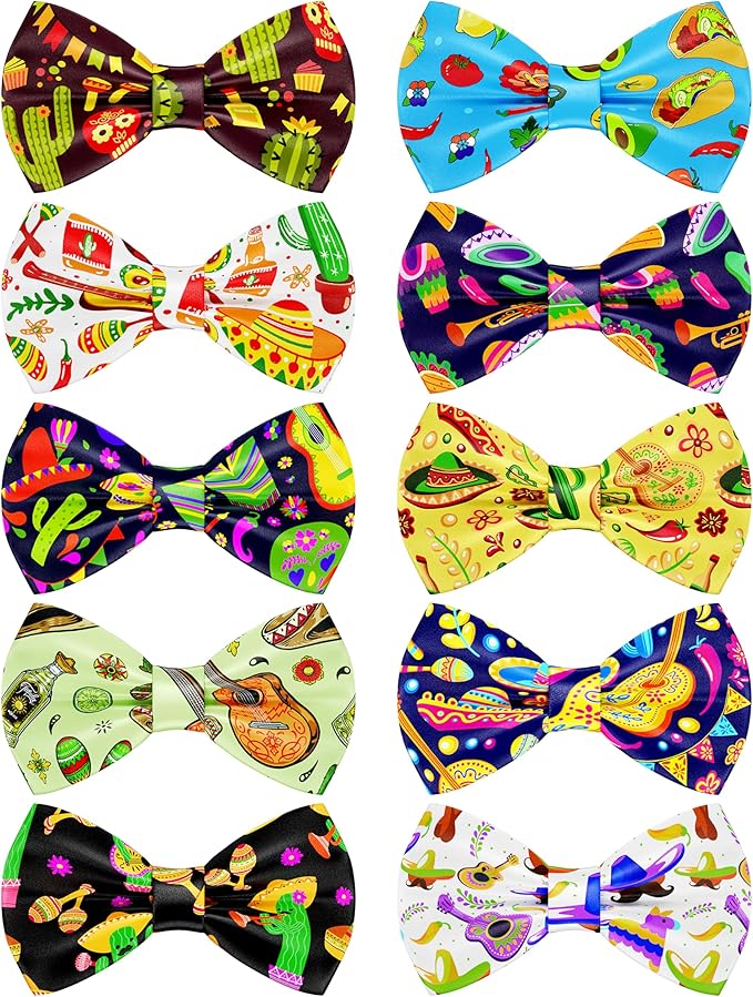 PET SHOW 10 Pack Mexican Big Dog Bow Ties for Large Medium Dogs Sliding Collar Attachments Cinco De Mayo Fiesta Bowties Summer Mexico Bowknots Party Holiday Pet Grooming Accessories(Large)