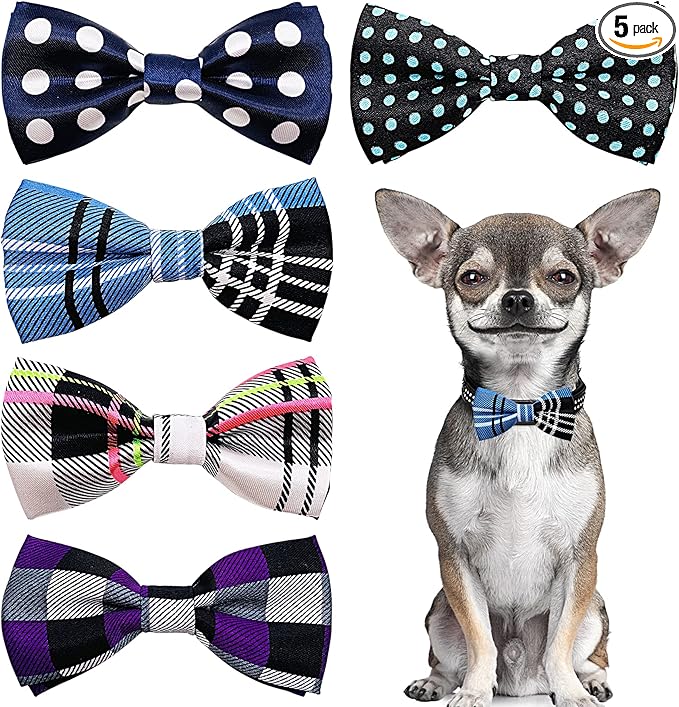 PET SHOW Pet Small Dogs Collar Embellishment Attachment Bow Ties Puppies Cats Collar Charms Accessories Slides Bowties for Birthday Wedding Parties Assorted A Style Pack of 5