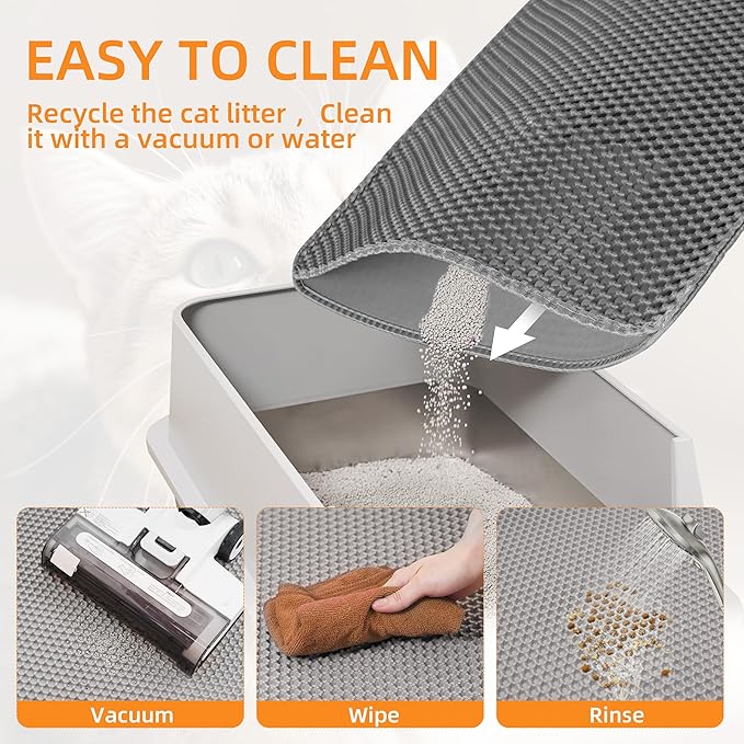 Cat Litter Mat for Litter Box, 30"21" Large Double Layer Trapping Cat Mat, Easy-Clean Scatter Non-Slip Kitty Litter Mat, Grey