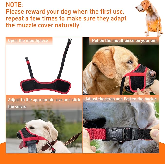Seyezo Dog Muzzle, Soft Breathable Muzzle for Small Medium Large Dogs, Air Mesh Nylon Muzzle Cover Prevent Biting Barking Chewing, Adjustable Drinkable Pet Muzzle 6 Sizes(Red,S)