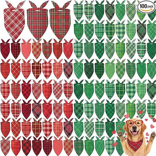 Abbylike 100 Pcs St. Patrick's Day Dog Bandanas Bulk Green Plaid Bandanas for Dogs Triangle Kerchief Bib Scarf for Pet Irish Holiday Costume Photo Props Accessories (31.5 x 21.7 x 21.7)