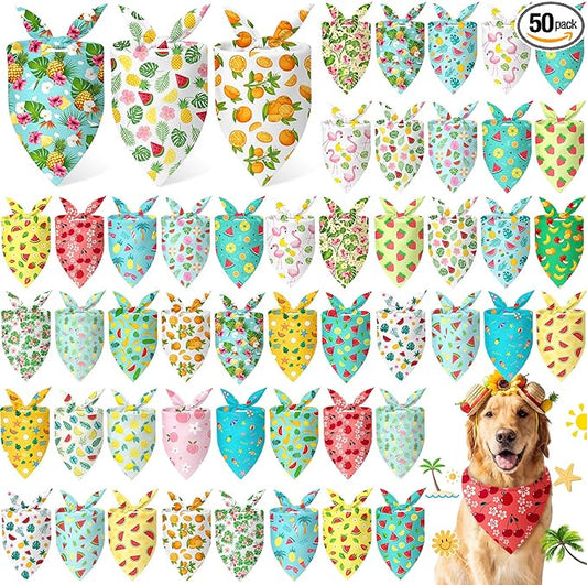 Abbylike 50 Pieces Summer Themed Dog Bandanas Bulk Hawaiian Dog Bandanas for Pets Triangle Kerchief Scarf Bibs Set for Summer Pets Dogs Party Costume Accessories, 25 Styles (31.5 x 21.7 x 21.7)