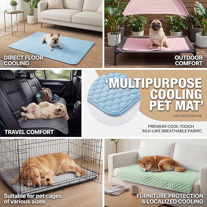 MICROCOSMOS Summer Cooling Mat & Sleeping Pad- Water Absorption Top, Materials Safe, Easy Carry, EZ Clean. Keep Cooling for Pets, Kids and Adults.(Navy Blue, 19" x 15")