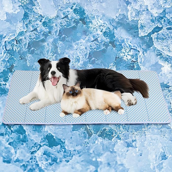 Dog Cooling Mat for Large Dogs - 47x29 Orthopedic Memory Foam Pet Pad for Summer, QMAX>0.5, Washable Premium Comfort Crate Pad for Your Furry Companion, Blue