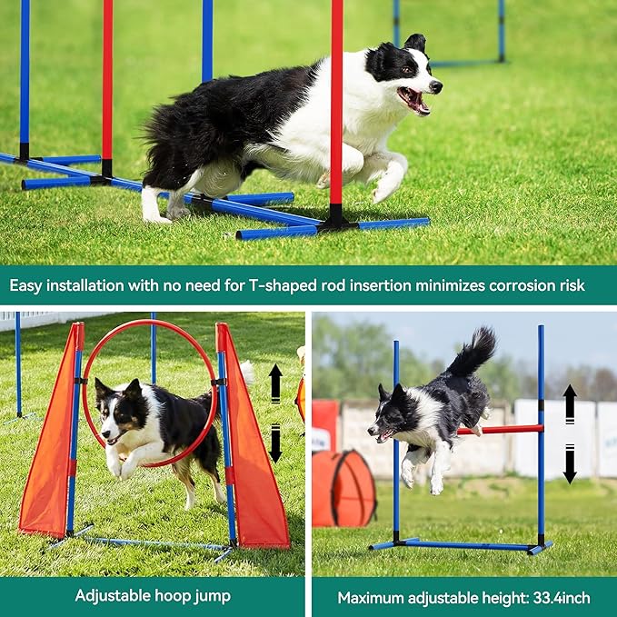 YITAHOME Dog Agility Equipments: Includes Flirt Pole, Agility Tunnel, 3 Jumps, 6 Weave Poles, Pause Box, Agility Course Set for Backyard, Indoor, Outdoor