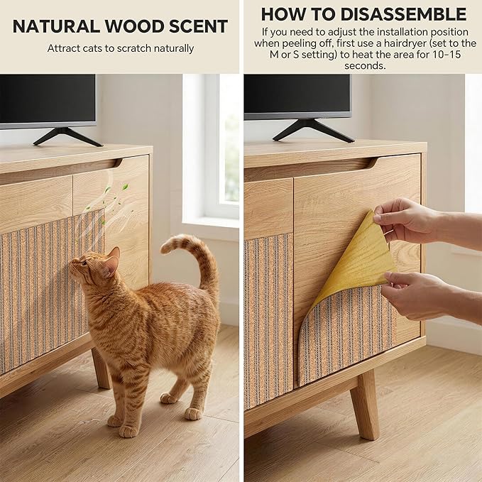 Self-Adhesive Cork Cat Scratcher Mat for Couch, 40x12 Inch Cut-to-Size Furniture Protector, No Mess Shed-Resistant Cat Scratch Pad, Removable Sticky Protector for Indoor Cats