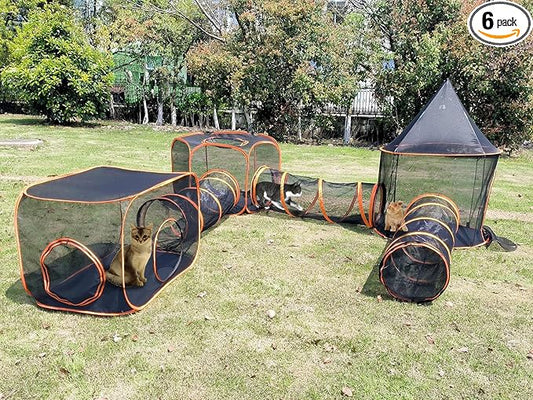 6 in 1 Cat Enclosure Cat Tunnel for Outside Rabbit and Small Animals Tent with Carry Bag