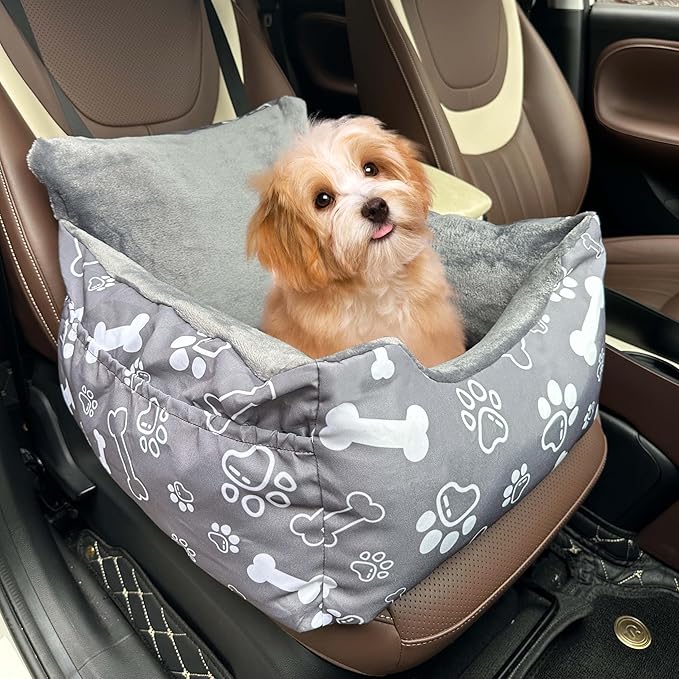 Dog Car Seats for Small Medium Sized Dogs Carseat for Car Funny Fuzzy Pet Dog Booster Car Seat Puppy Under 32 Lbs with Soft Plush Cushion&Washable Removable Cover