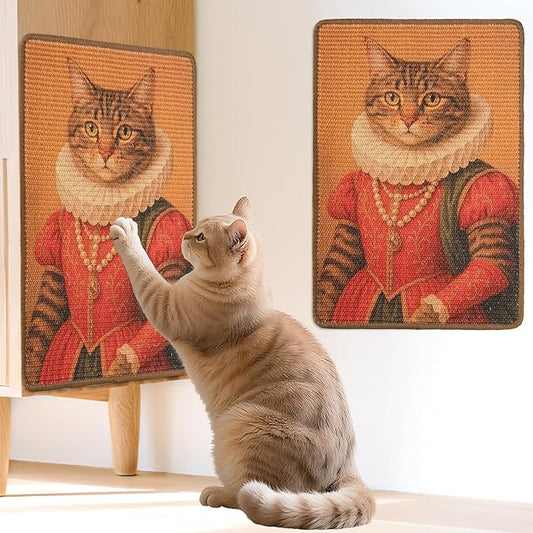 Sisal Cat Scratcher Mat, Cat Wall Scratcher for Indoor Cats, 23.6x15.7 Inch Cat Scratch Pad with Hook & Loop, Wall Mounted Cat Scratching Post to Protect Couch and Carpet（Grace Cat）