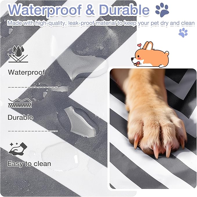 Catalonia Classic Waterproof Dog Mat, Portable Reversible Pet Travel Mat, Pet Cushion Pad with Handle for Small Medium Dogs Cats, Indoor or Outdoor, 50x27.5 inch, Gray Wavy