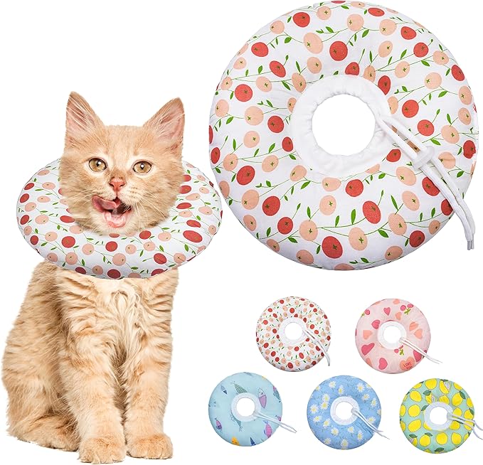 Seyezo Cat Cone Collar Soft, Adjustable Cat Recovery Collar for Small Medium Large Cats, Cute Donut E Collar After Surgery, Anti-Lick Recovery Elizabethan Collar for Kittens (Pink Cherry, Small)