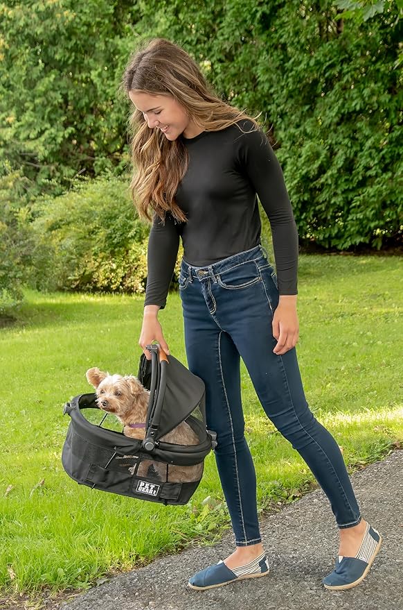 Pet Gear No-Zip View 360 Ultra Lite Pet Safety Carrier & Car Seat for Small Dogs & Cats, Push Button Entry, 15", Jet Black