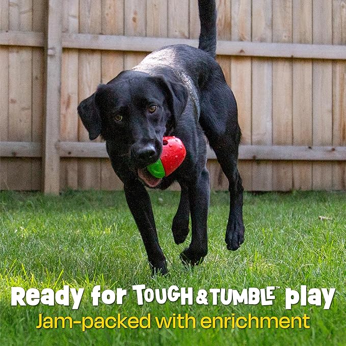 Brightkins Tough & Tumble 2-Piece Strawberry, Enrichment Puppy Essentials, Dog Birthday Treat Pouch Gifts, Training Dog Accessories, Container Slow Feeder Dispensing, Puzzle Feeder (Pack of 2)