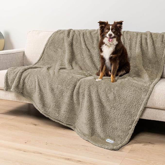PetAmi Fluffy Waterproof Dog Blanket for Couch and Bed, Reversible Sherpa Pet Throw, Pee Proof Furniture Protector Sofa Cover, Washable Cat Blanket for Medium Large Dogs and Cats (Taupe Camel, 60x80)