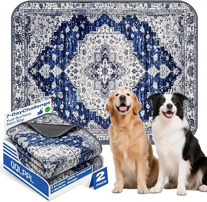 Washable Pee Pads for Dogs and Cats, 2 Pack Absorbent Thick Reusable Training Dog Pet Puppy Pads, Waterproof & Non-Slip Whelping Pads for Potty Training, Whelping, Playpen, Crate, Prevents Leakage