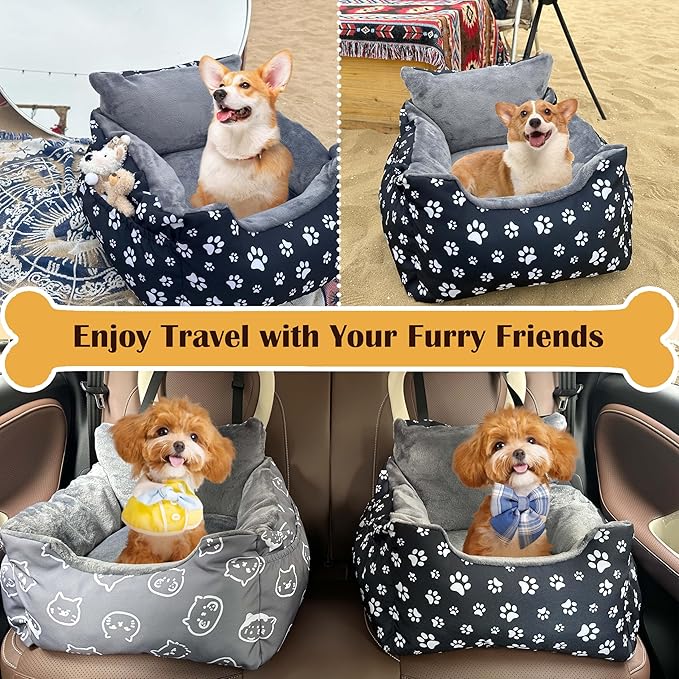 Dog Car Seats for Small Medium Sized Dogs Carseat for Car Funny Fuzzy Pet Dog Booster Car Seat Puppy Under 28 Lbs with Soft Plush Cushion&Washable Removable Cover